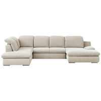 WOHNLANDSCHAFT Creme Chenille  - Chromfarben/Creme, Design, Textil/Metall (212/353/165cm) - Livetastic