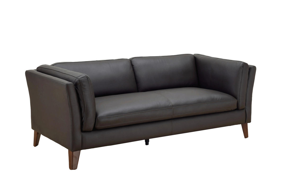 3-SITZER-SOFA SERA Echtleder Lederlook Braun  - Dunkelbraun/Braun, Design, Leder/Holz (190/72/88cm) - Livetastic