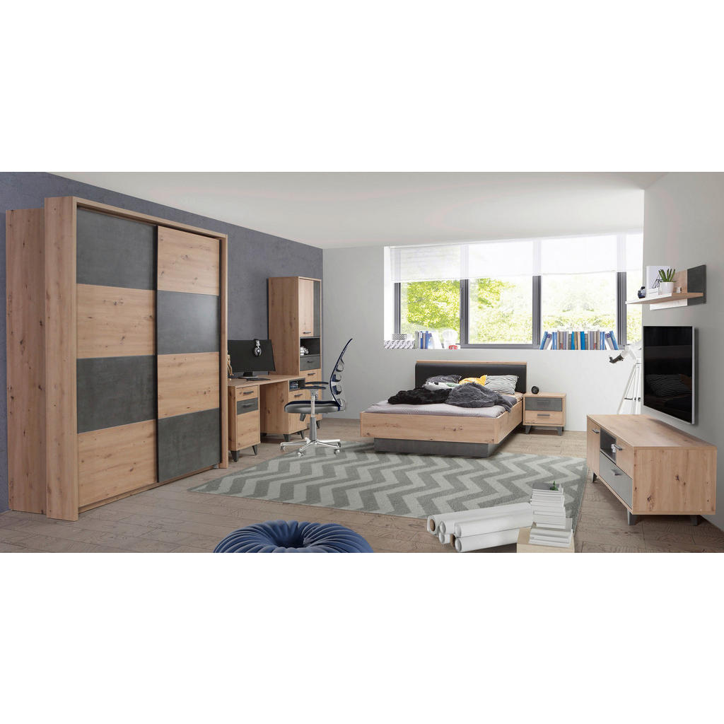 Thumbnail - Carryhome Nachtschrank, Dunkelgrau, Eiche Artisan, Kunststoff, 2 Schubladen, 50x48x42 cm, Schlafzimmer, Nachttische
