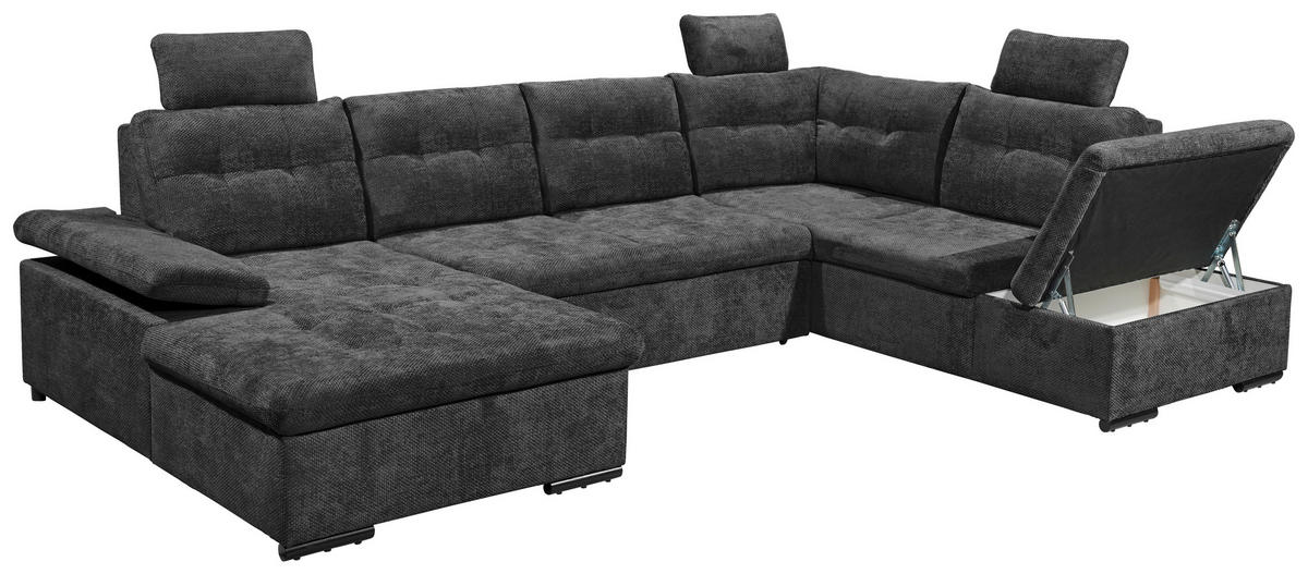 WOHNLANDSCHAFT RONDA Schwarz Webstoff  - Schwarz, Basics, Kunststoff/Textil (170/324/218cm) - Livetastic