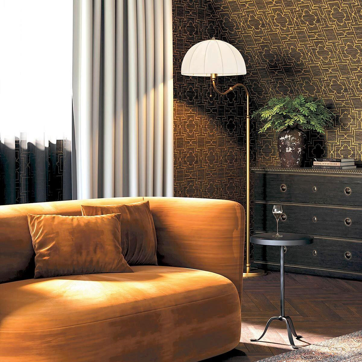 STEHLEUCHTE Alora Mood 45,7/172,7 cm  - Goldfarben/Creme, Design, Textil/Metall (45,7/172,7cm) - Elstead Lighting