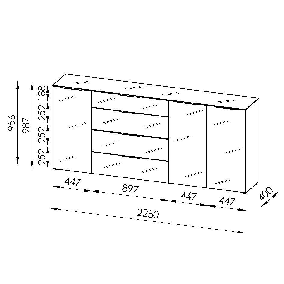 Thumbnail - Xxxl Sideboard Style, Anthrazit, Metall, 4 Fächer, 4 Schubladen, 225x98.7x40 cm, Typenauswahl, Beimöbel erhältlich, steh...