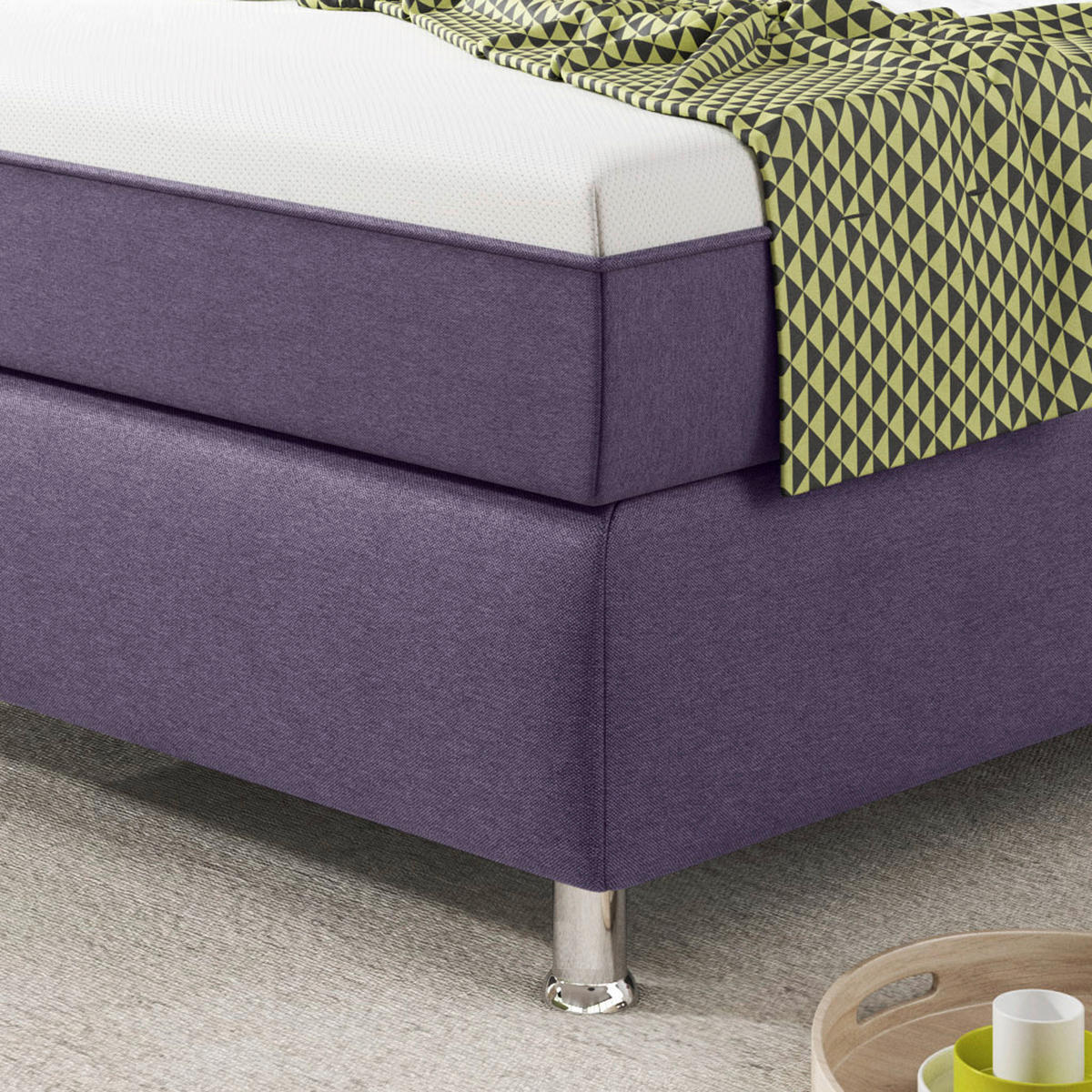 BOXSPRINGBETT 90/200 cm  in Lila  - Lila/Silberfarben, KONVENTIONELL, Textil/Metall (90/200cm) - MID.YOU