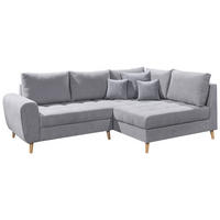 ECKSOFA Hellgrau Mikrovelours  - Hellgrau/Kieferfarben, KONVENTIONELL, Holz/Textil (249/175cm) - MID.YOU
