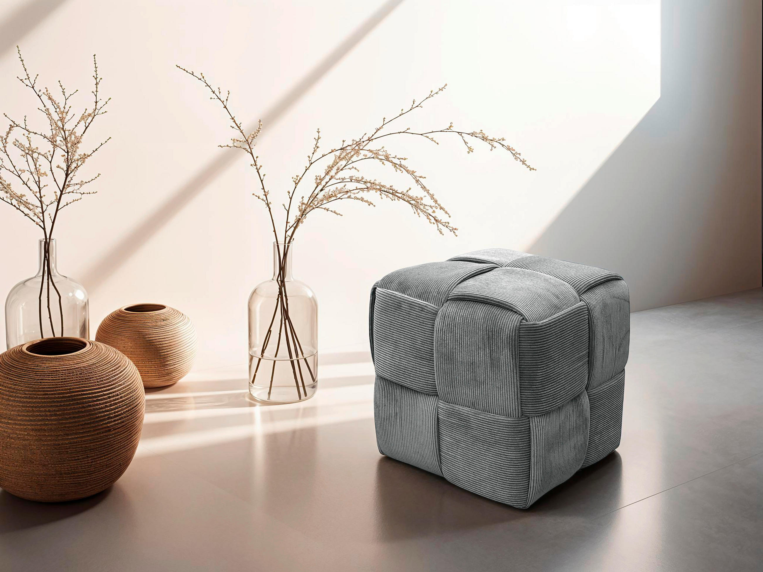 POUF Cord Grau 40/41/40 cm  - Grau, Design, Textil (40/41/40cm) - MID.YOU