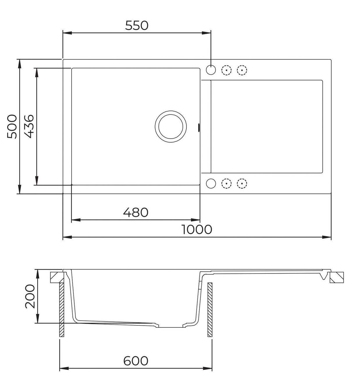 SPÜLE MILA103BL  - Schwarz, Basics, Stein (100/20/50cm) - Visiona