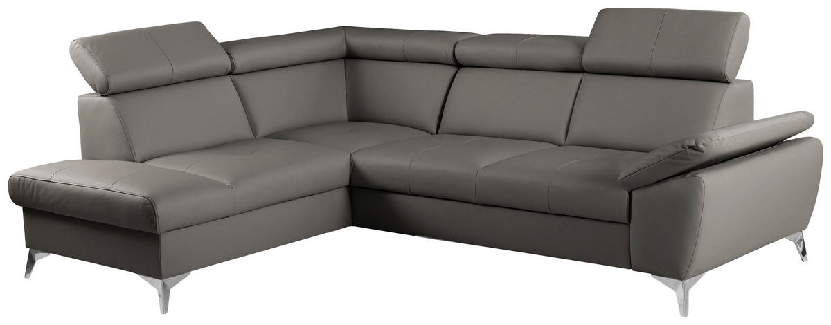 Colțar Extensibil, piele, nămol - nămol/culoare crom, metal/piele (197/252cm) - Celina Home