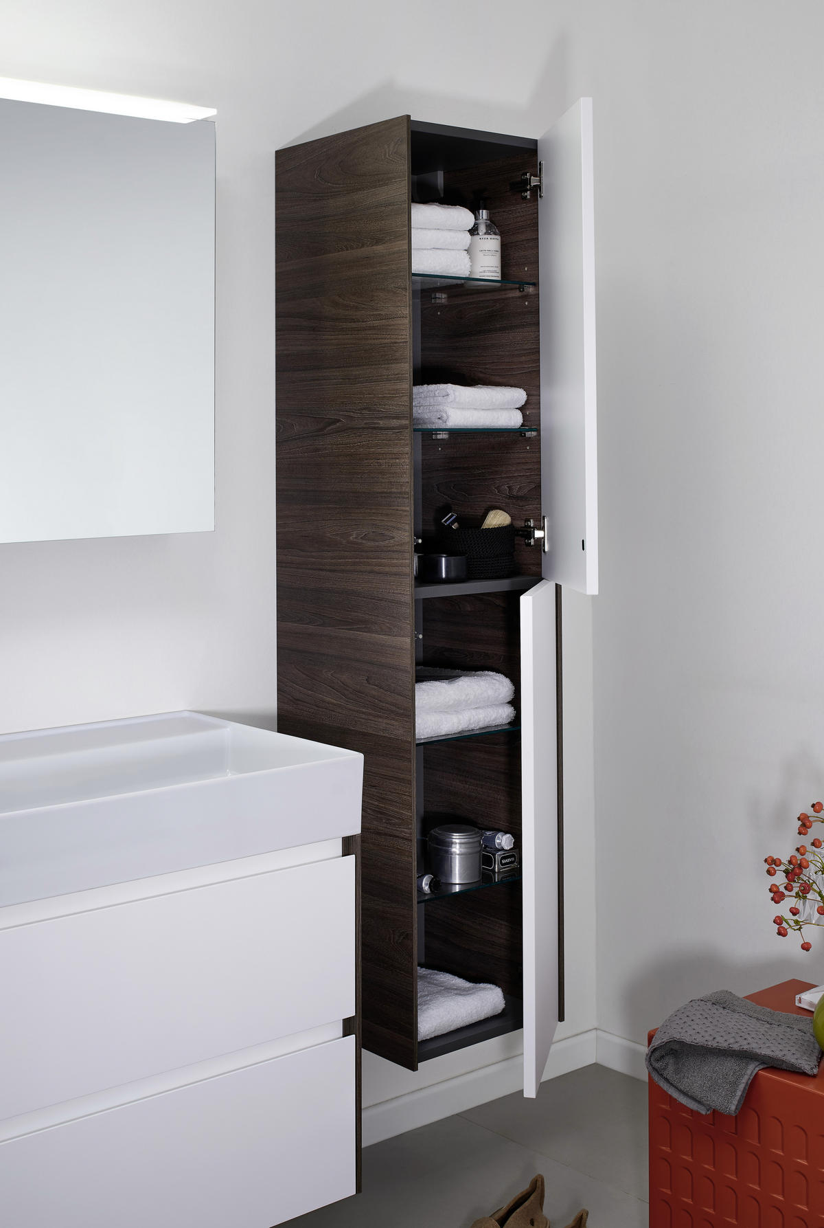 HOCHSCHRANK 35/160/35 cm  - Dunkelbraun/Weiß, KONVENTIONELL, Glas/Holzwerkstoff (35/160/35cm) - Emilio Belluti