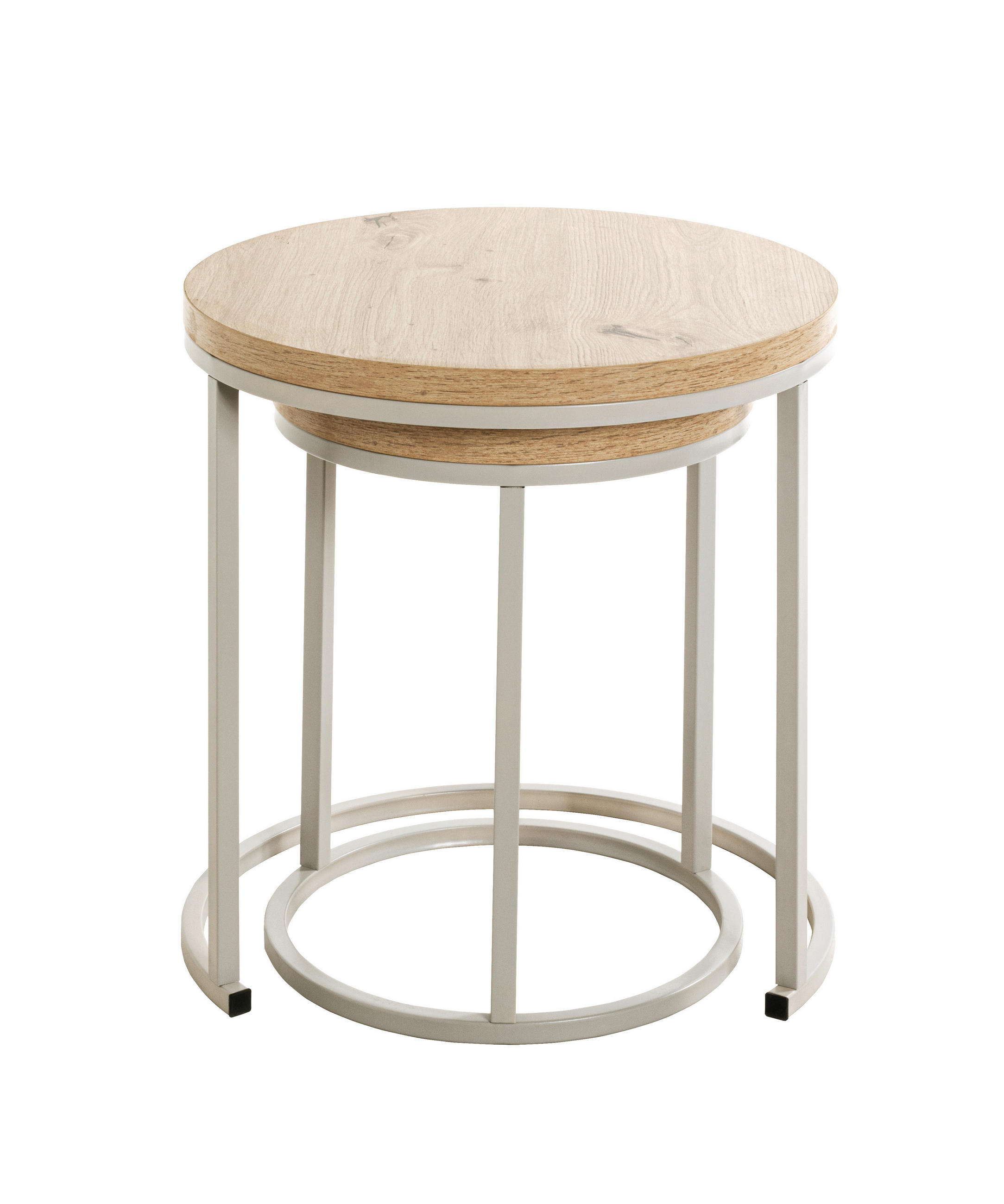 BEISTELLTISCHSET rund Grau, Eichefarben  - Eichefarben/Grau, Trend, Holzwerkstoff/Metall (32-45/32-45/43-49cm)