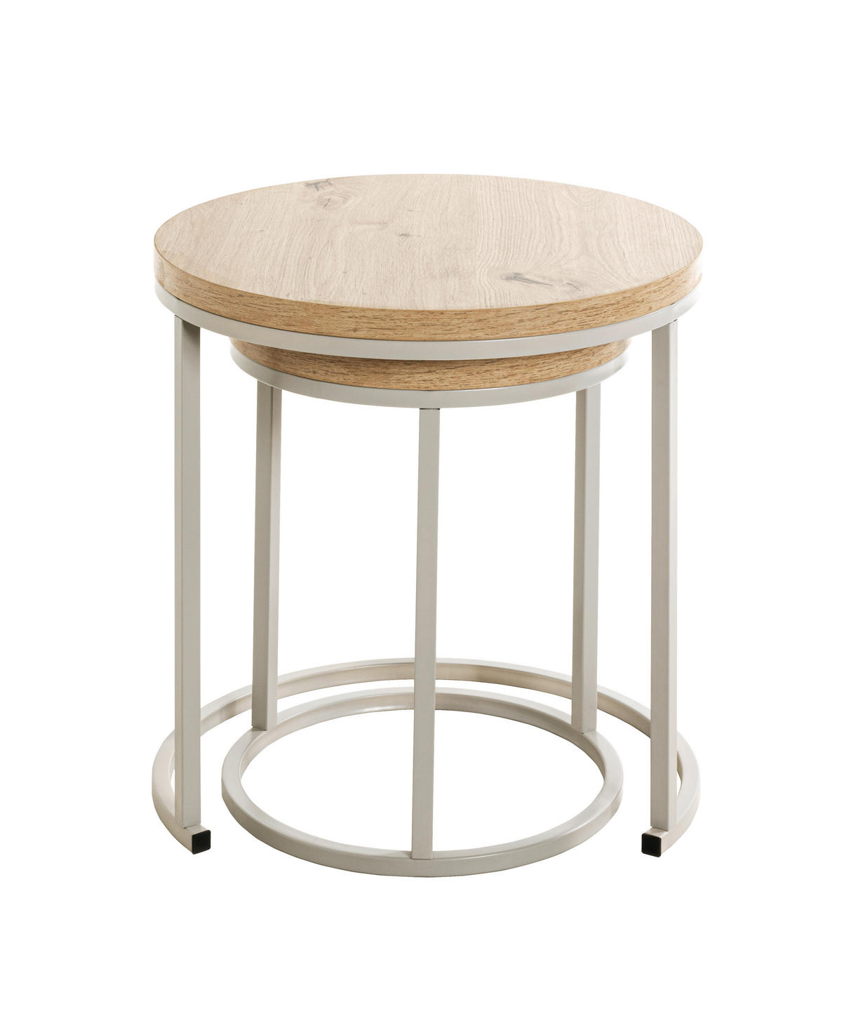 BEISTELLTISCHSET rund Grau, Eichefarben  - Eichefarben/Grau, Trend, Holzwerkstoff/Metall (32-45/32-45/43-49cm)