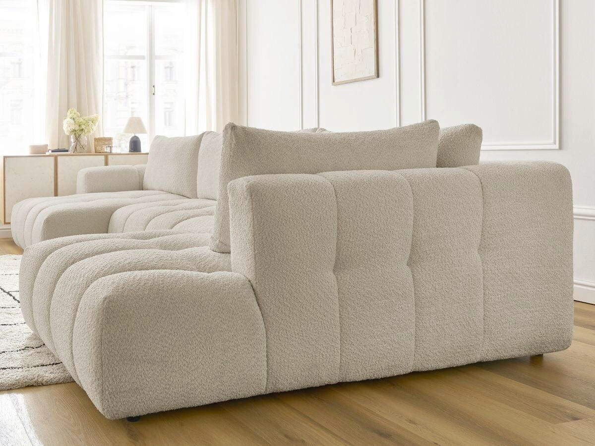 WOHNLANDSCHAFT  FUJI  Beige Bouclé  - Beige/Schwarz, MODERN, Kunststoff/Textil (160/377/204cm)