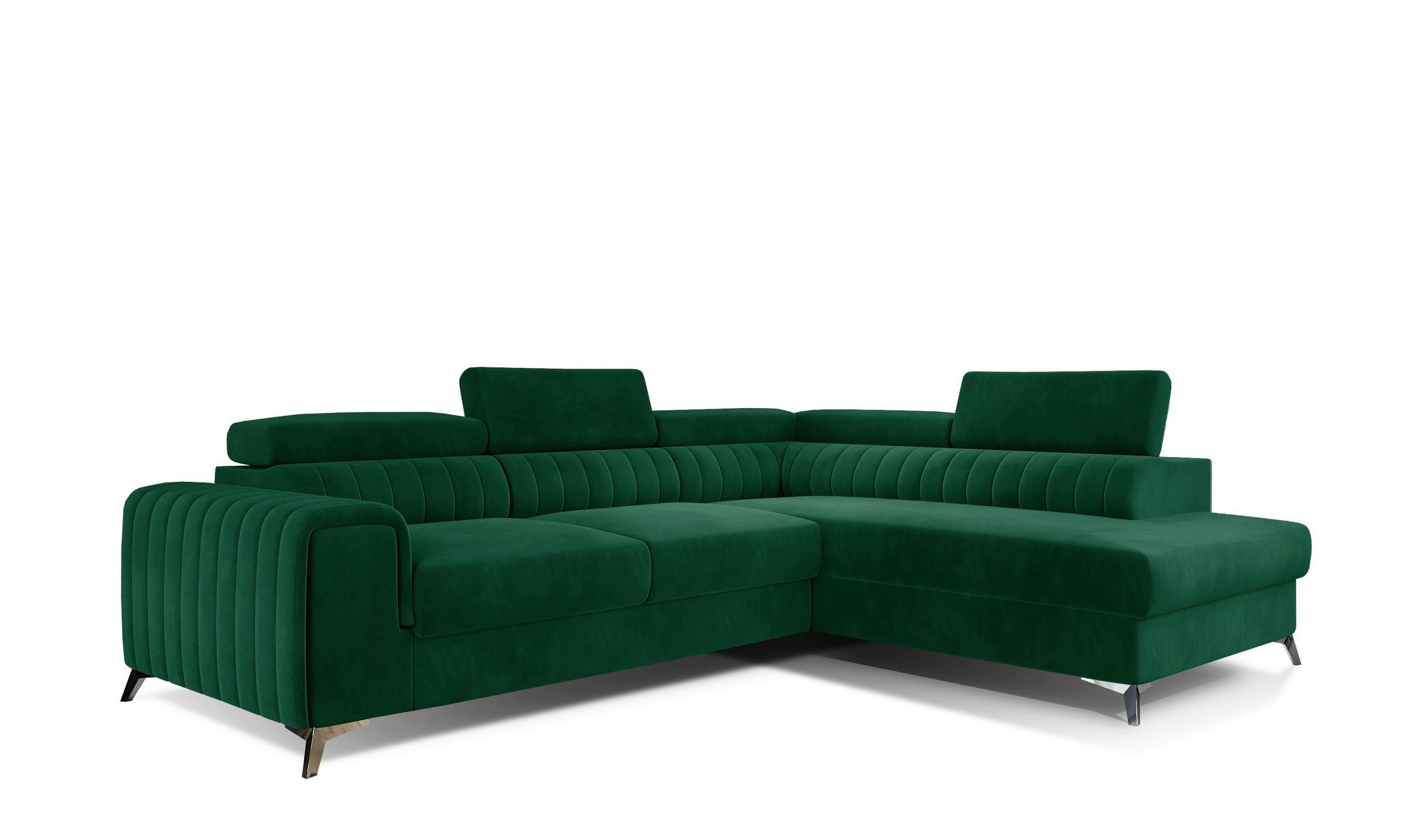 ECKSOFA Grün Samt  - Silberfarben/Grün, Design, Textil/Metall (278/205cm) - MID.YOU