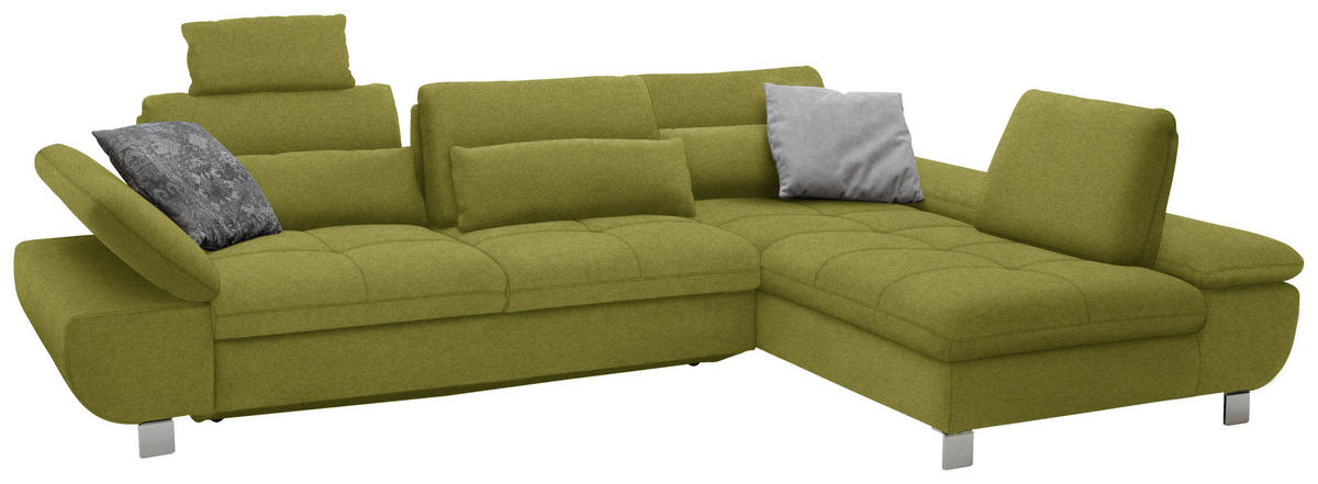 ECKSOFA Grün Webstoff  - Chromfarben/Grün, Design, Textil/Metall (310/203cm) - Xora