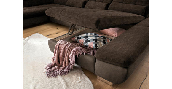 WOHNLANDSCHAFT  in Mikrofaser Braun  - Chromfarben/Braun, Design, Kunststoff/Textil (211/350/204cm) - Xora