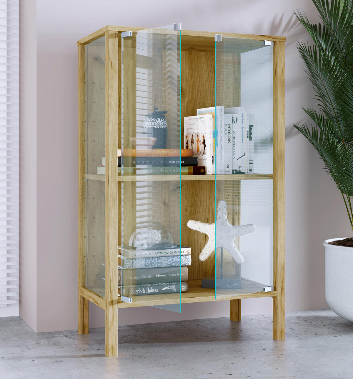 VITRÍNA, čiré, medový dub, 60/80/35 cm - černá/čiré, Design, kompozitní dřevo/plast (60/80/35cm) - Livetastic