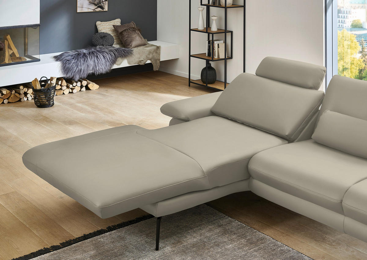 ECKSOFA in Echtleder Ecru  - Ecru/Schwarz, Design, Leder/Metall (180/310cm) - Dieter Knoll