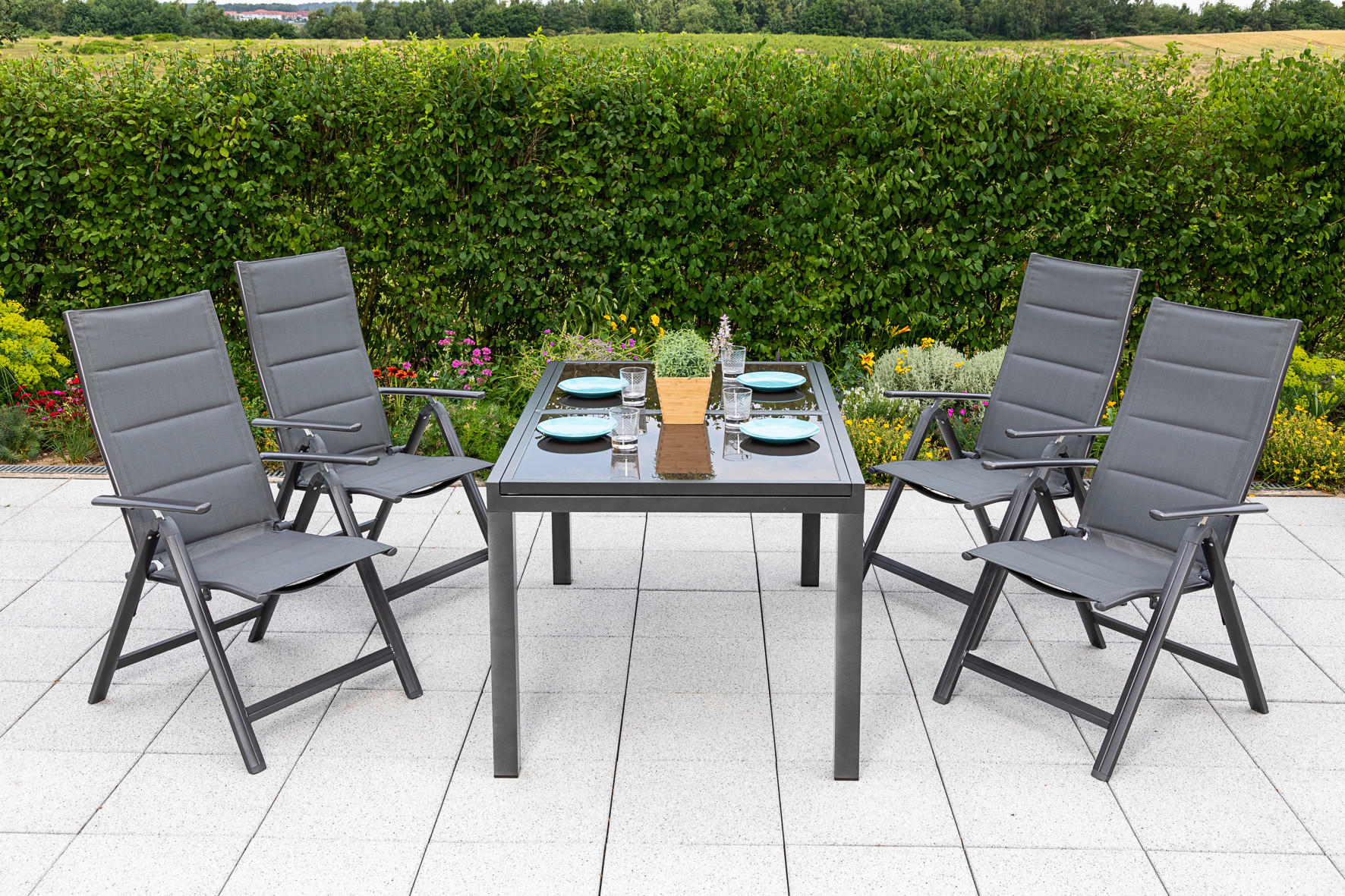GARTENTISCH 120-180/90/75 cm Metall rechteckig  - Graphitfarben/Braun, MODERN, Glas/Metall (120-180/90/75cm) - Gardenson
