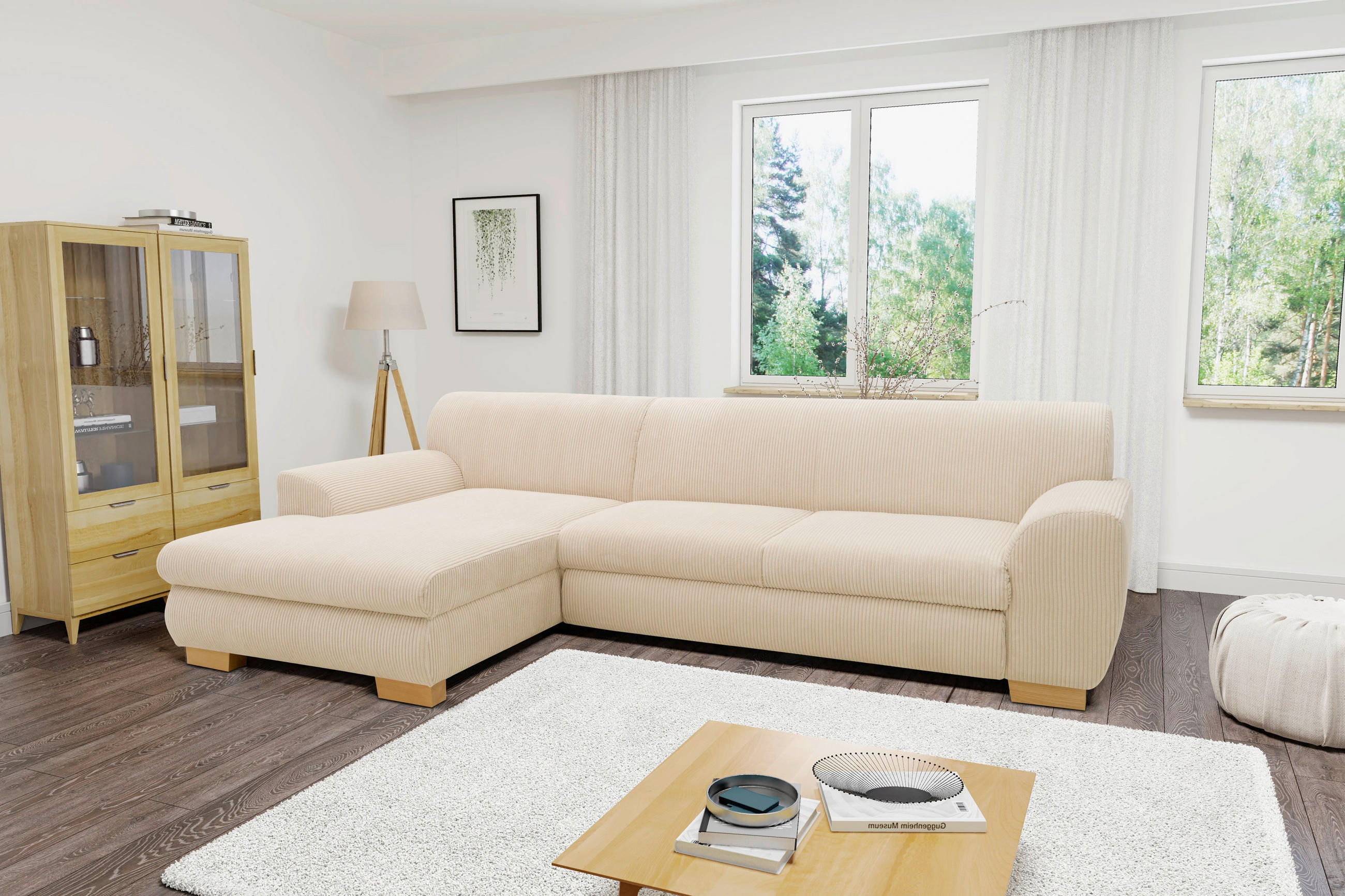 ECKSOFA NIKA Creme Webstoff  - Silberfarben/Creme, Basics, Holz/Textil (277/156cm) - MID.YOU