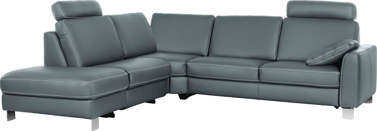 ECKSOFA in Echtleder Blau, Grau  - Chromfarben/Blau, KONVENTIONELL, Leder/Metall (245/272cm) - Valdera