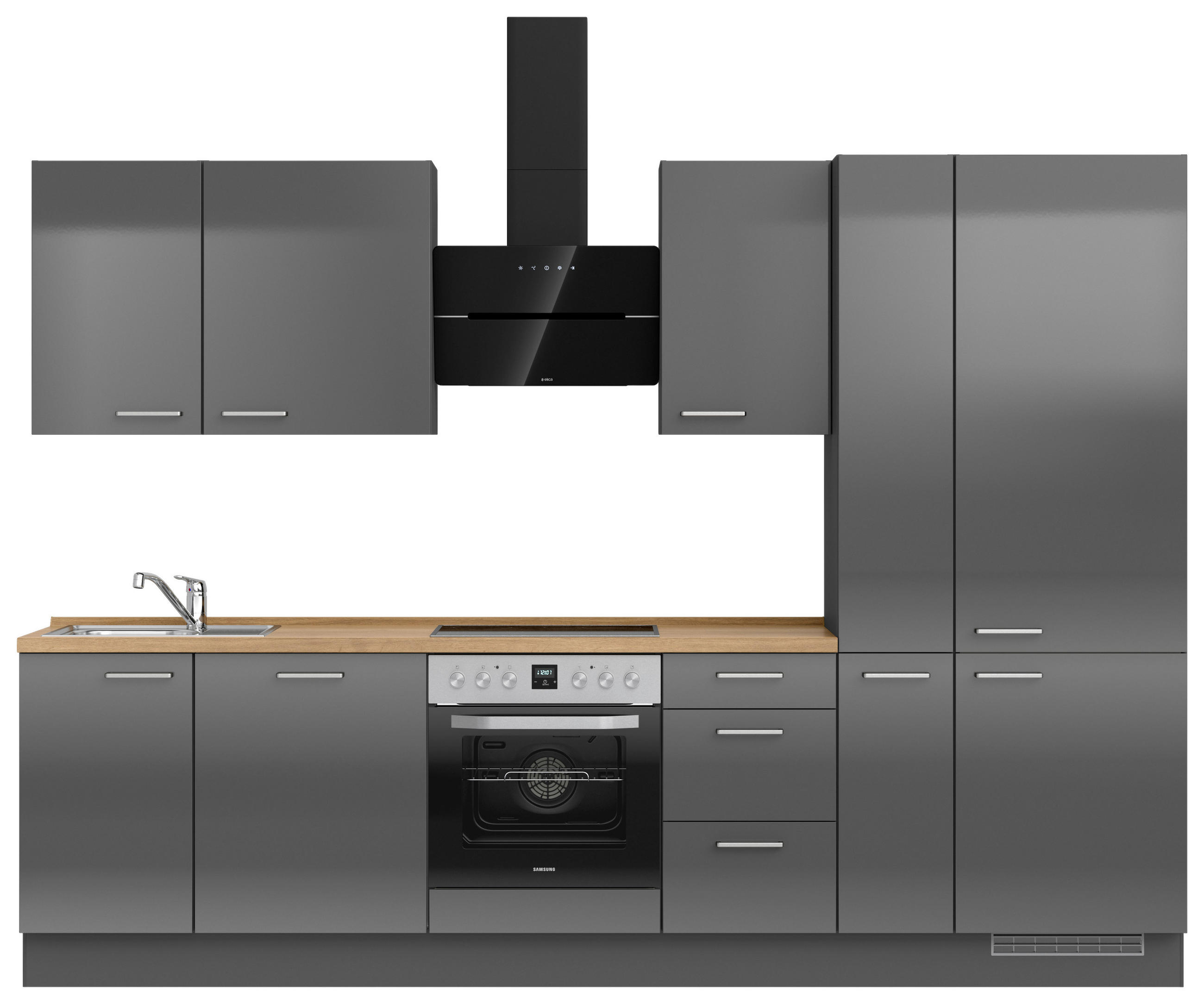 KÜCHENLEERBLOCK 300 cm   in Eichefarben, Schieferfarben  - Schieferfarben/Edelstahlfarben, MODERN, Holzwerkstoff/Metall (300cm) - Nobilia