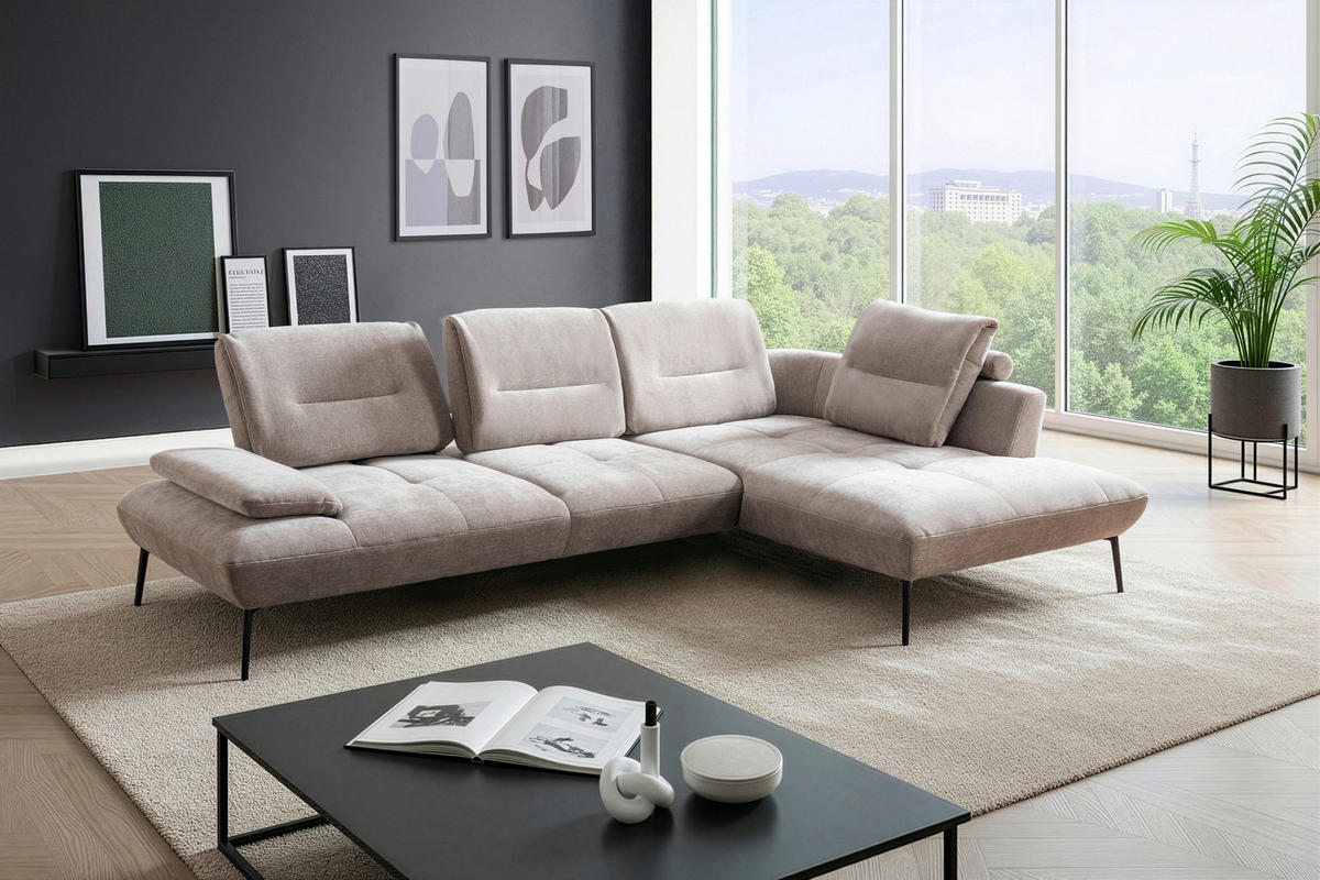 ECKSOFA  in Chenille Taupe  320/190 cm  - Taupe/Schwarz, Design, Textil/Metall (320/190cm) - Moderano