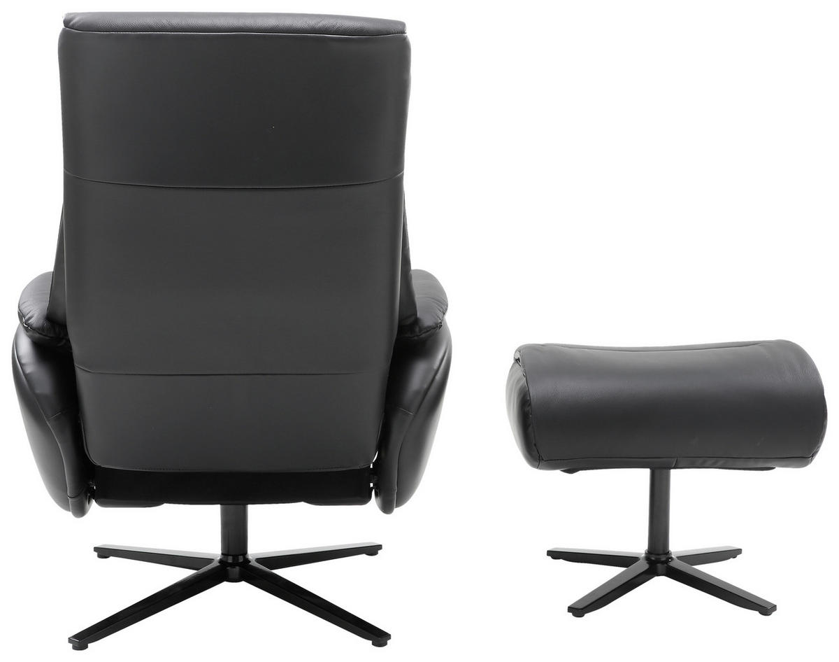 RELAXSESSELSET Lederlook Kombination Echtleder/Lederlook Relaxfunktion, Hocker, Kopfteilverstellung    - Schwarz, Design, Leder/Textil (78/110/83-122cm) - Xora
