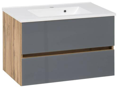 Waschbecken mit Unterschrank B: 80 cm Grau/Eiche Dekor