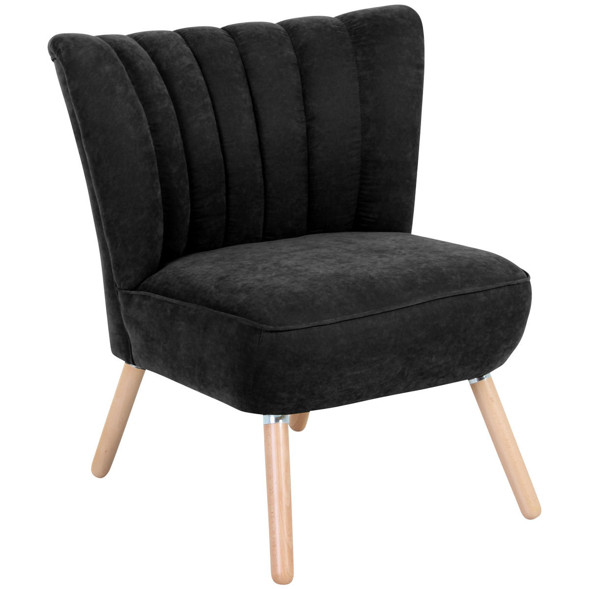 SESSEL in Velours Schwarz  - Buchefarben/Schwarz, Design, Holz/Textil (70/80/66cm) - Max Winzer