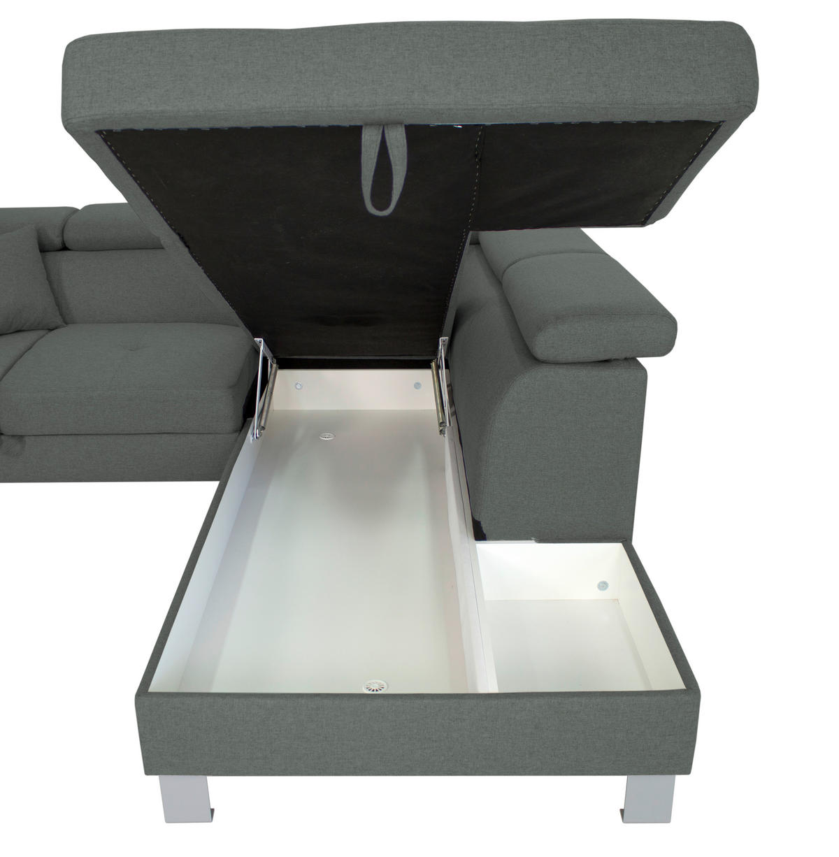 ECKSOFA inkl. Funktionen Grau Webstoff  - Silberfarben/Grau, Design, Textil/Metall (257/226cm) - Xora