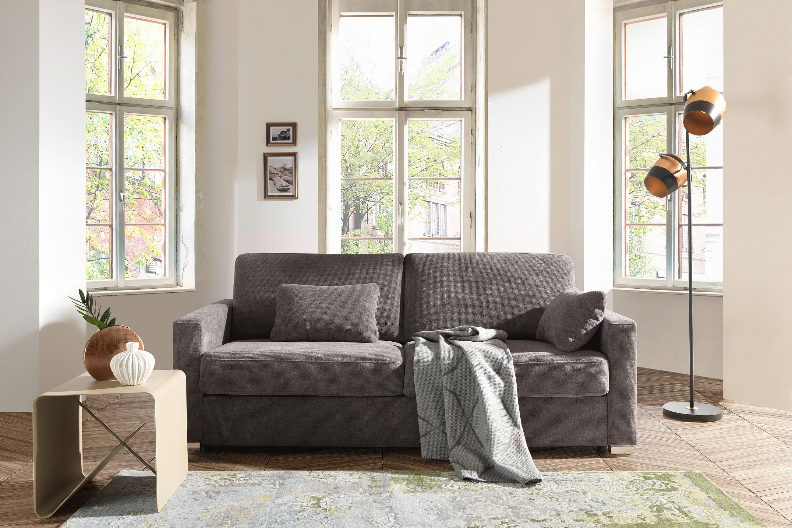 SCHLAFSOFA Textil Hellgrau  - Chromfarben/Hellgrau, Konventionell, Textil/Metall (208/86/97cm) - Novel