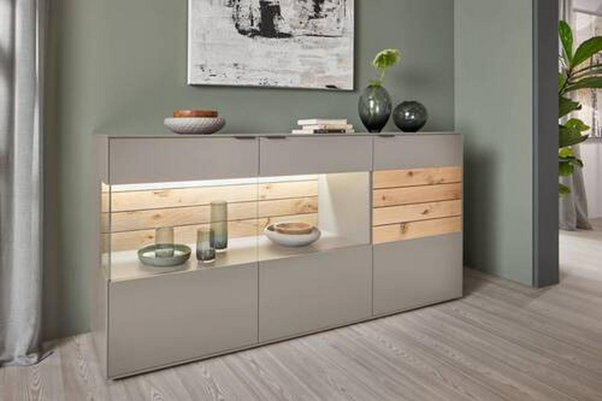 SIDEBOARD Grau, Eichefarben  181,9/87,9/45,2 cm  - Eichefarben/Schwarz, Design, Glas/Holz (181,9/87,9/45,2cm) - Dieter Knoll