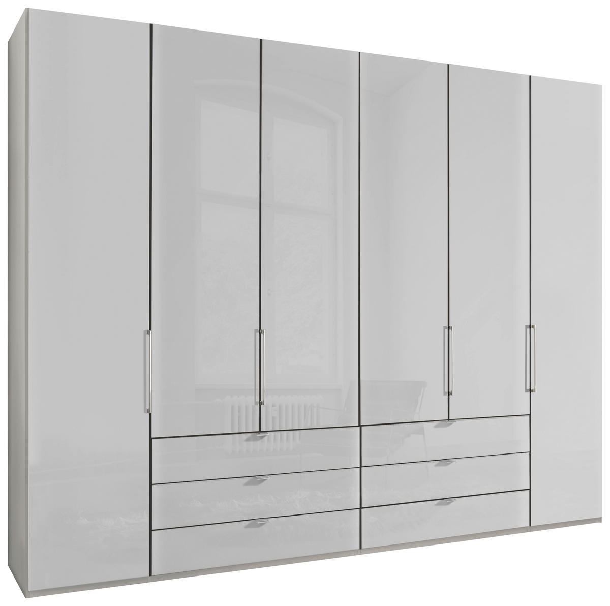 DREHTÜRENSCHRANK 300/236/58 cm 6-türig Weiß  - Chromfarben/Weiß, KONVENTIONELL, Glas/Holzwerkstoff (300/236/58cm) - Dieter Knoll