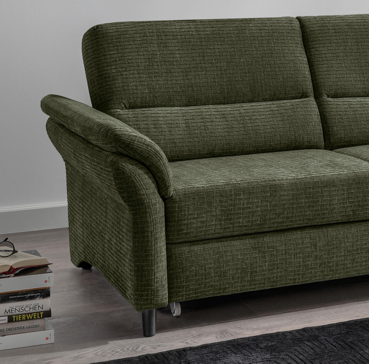 ECKSOFA in Mikrofaser Olivgrün  - Schwarz/Olivgrün, Modern, Holz/Textil (279/176cm) - Livetastic