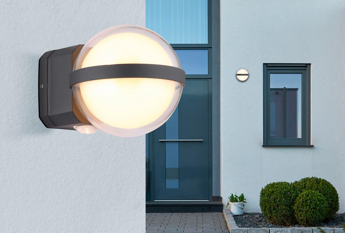 LED-UTOMHUSLAMPA - klar/opal, Basics, metall/plast (10,5/13/11cm) - Globo