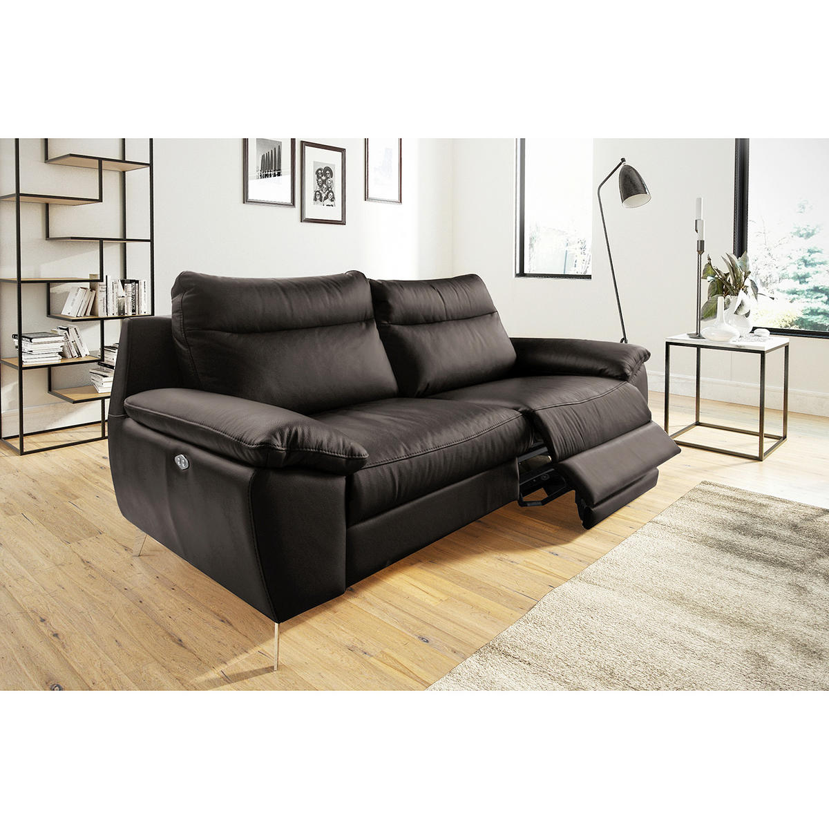 2,5-SITZER 216/95/96 cm PERLE in Echtleder Dunkelbraun   - Chromfarben/Dunkelbraun, Design, Leder/Metall (216/95/96cm) - Livetastic