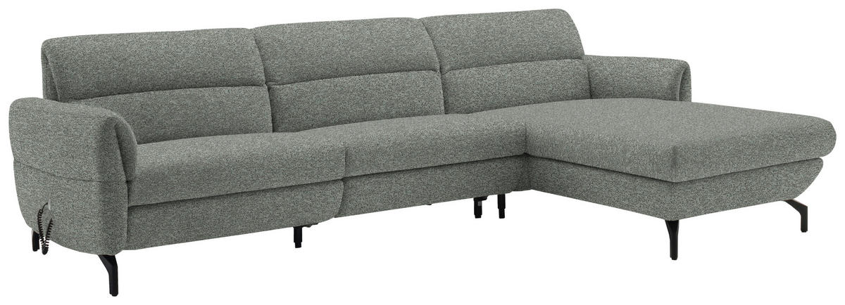 ECKSOFA in Chenille Graublau  299/187 cm  - Graublau/Schwarz, Design, Textil/Metall (299/187cm) - Schöner Wohnen