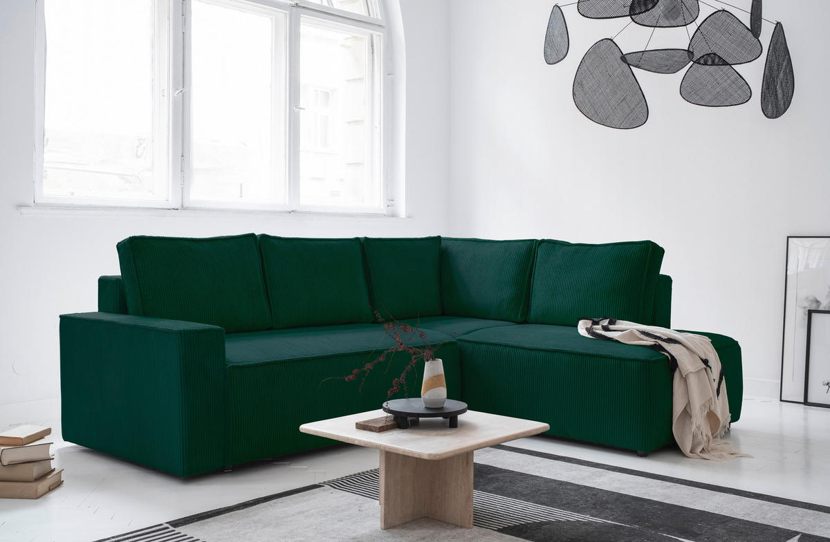 KUTNA GARNITURA tekstil  tamno zelena   - tamno zelena/crna, Design, tekstil/plastika (247/194cm) - MID.YOU