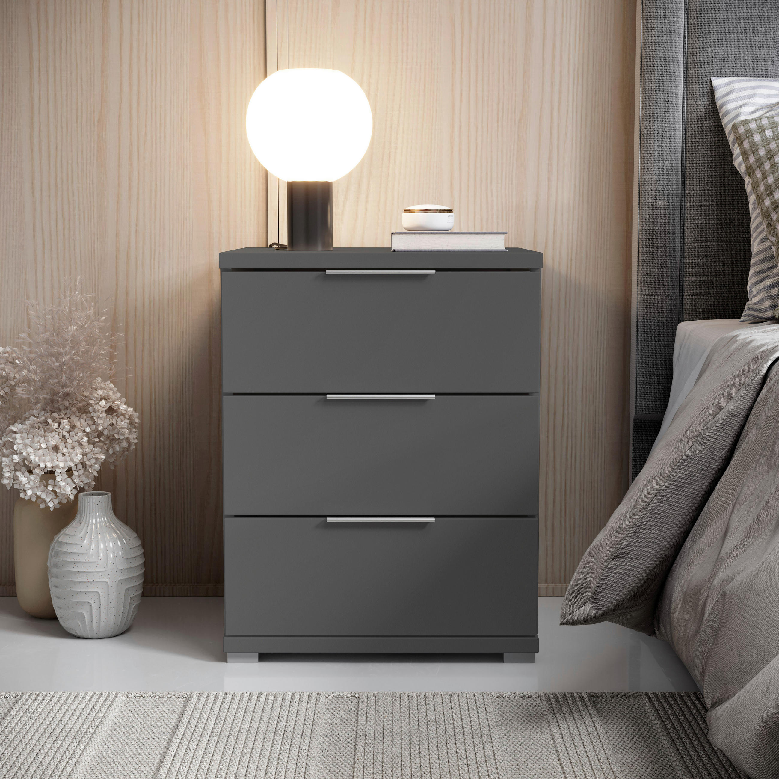 NACHTSCHRANK 46/61/42 cm  - Alufarben/Graphitfarben, KONVENTIONELL, Holzwerkstoff/Kunststoff (46/61/42cm) - Boxxx
