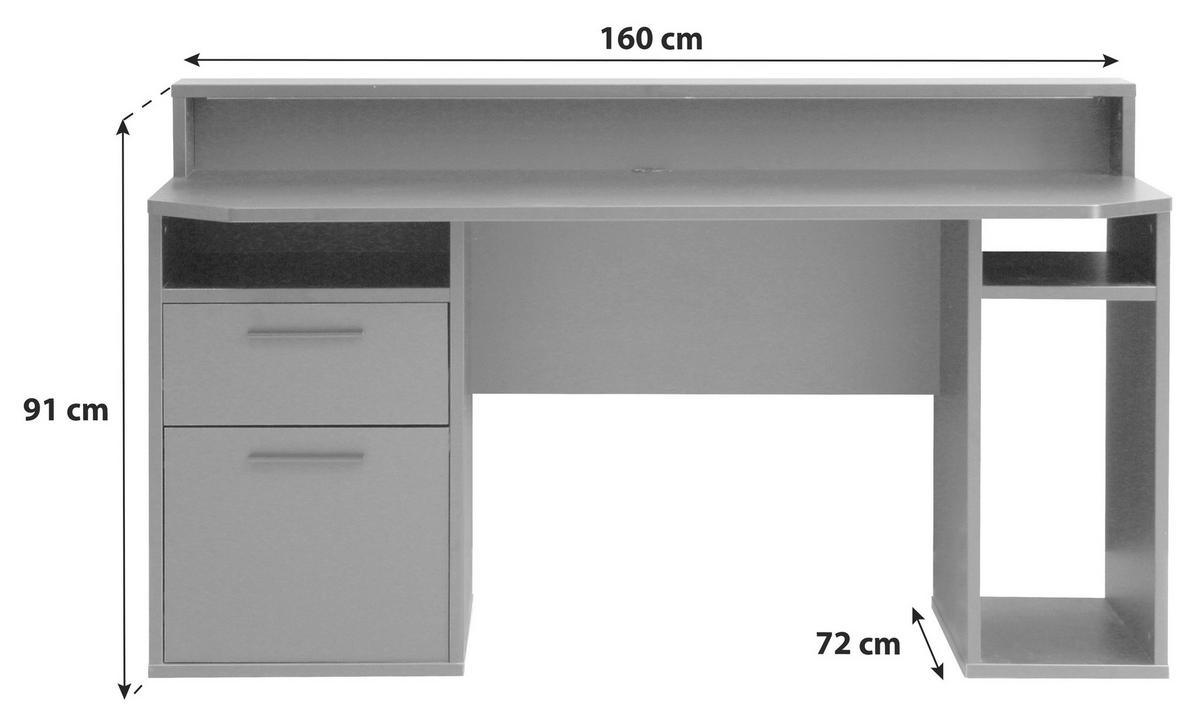 GAMINGTISCH Schwarz  - Alufarben/Schwarz, MODERN, Holzwerkstoff/Kunststoff (160/72/91cm) - MID.YOU