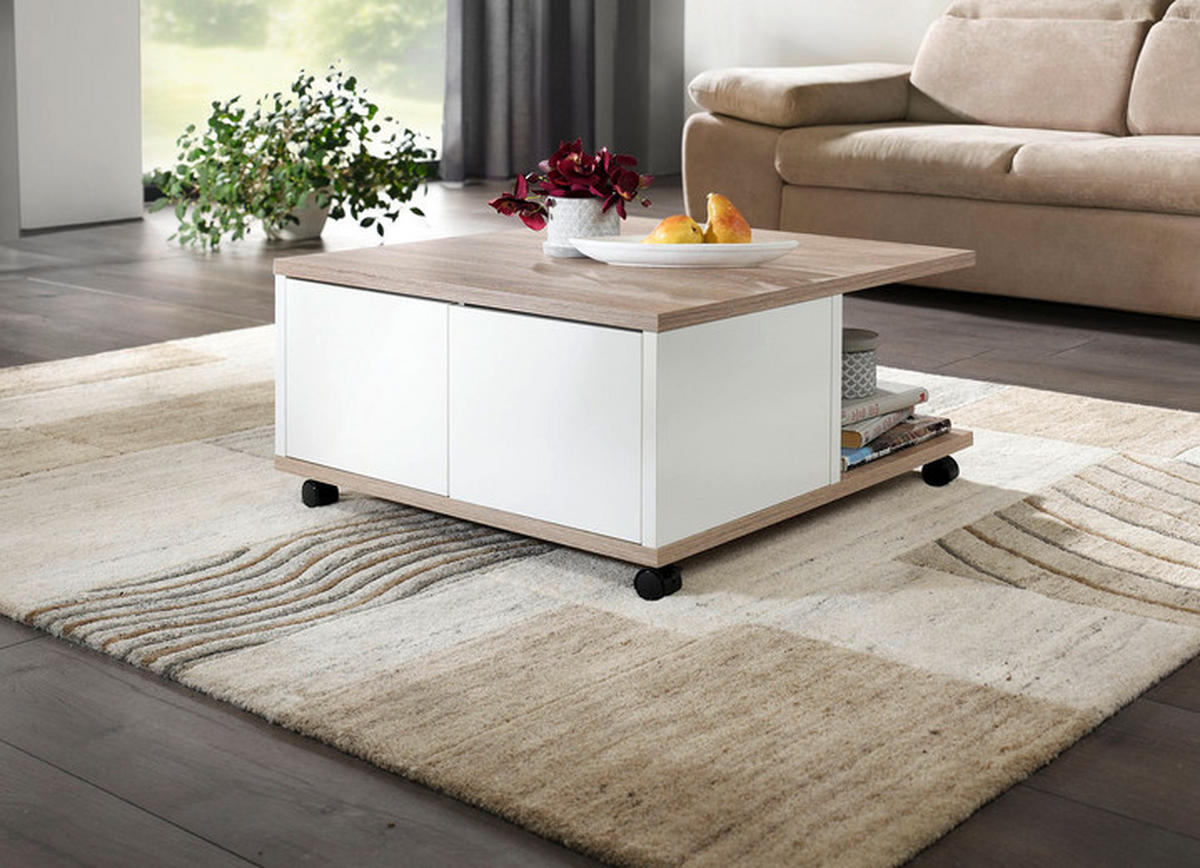 COUCHTISCH 70/70/36 cm quadratisch Eichefarben, Weiß Hochglanz  - Weiß Hochglanz/Eichefarben, KONVENTIONELL, Holzwerkstoff/Kunststoff (70/70/36cm) - MID.YOU
