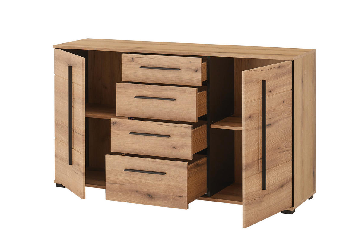 SIDEBOARD  150/86/42 cm 4 Schublade(n)  - Eichefarben/Schwarz, Design, Holzwerkstoff/Kunststoff (150/86/42cm) - Livetastic