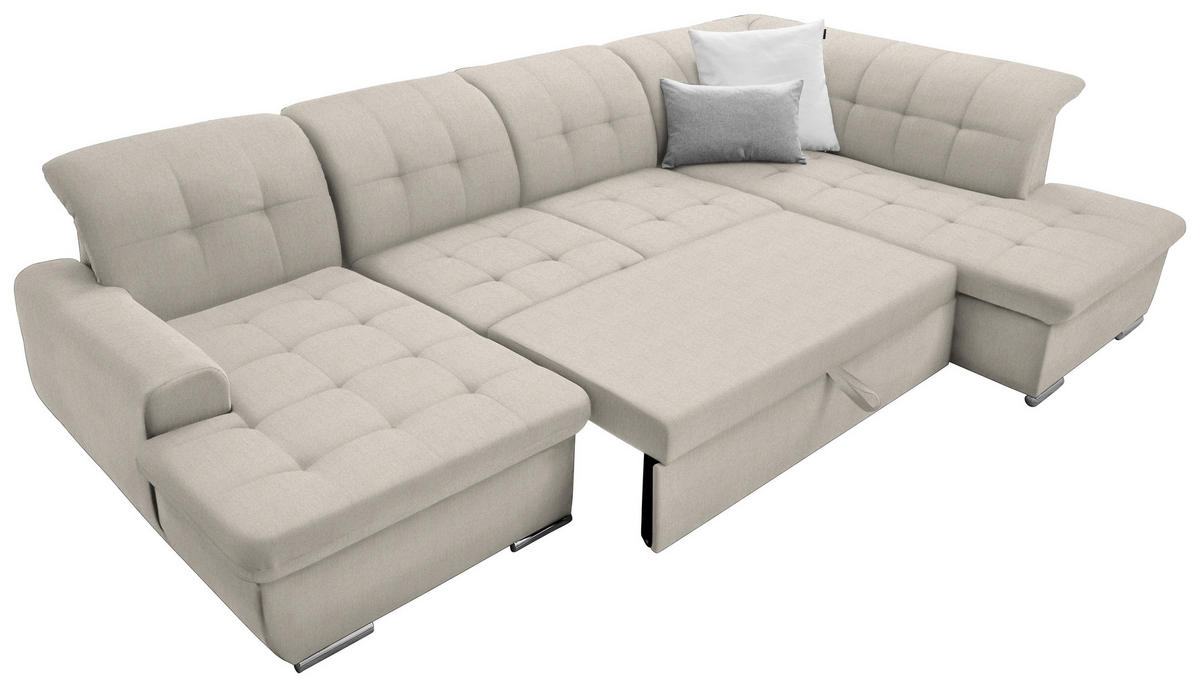 WOHNLANDSCHAFT inkl. Funktion Creme Flachgewebe  - Silberfarben/Creme, Design, Textil/Metall (145/342/208cm) - Cantus