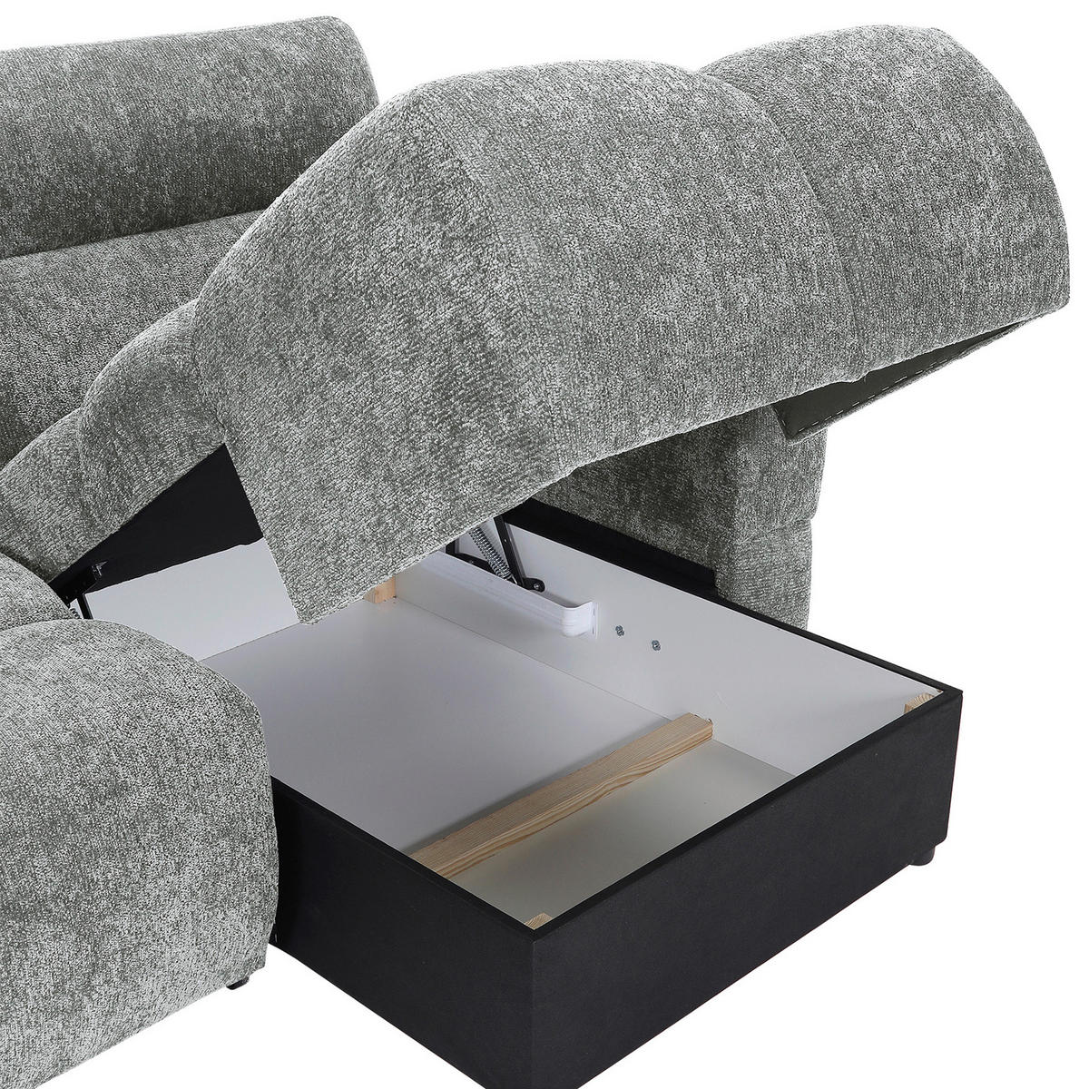 ECKSOFA Blaugrau Chenille Bettkasten, Rücken echt, Kopfteilverstellung, Sitztiefenverstellung  - Blaugrau/Schwarz, MODERN, Kunststoff/Textil (268/165cm) - Carryhome