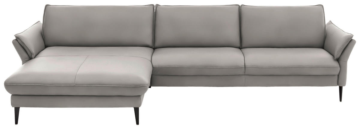 ECKSOFA in Echtleder Hellgrau  - Hellgrau/Schwarz, Design, Leder/Metall (172/334cm) - Valdera
