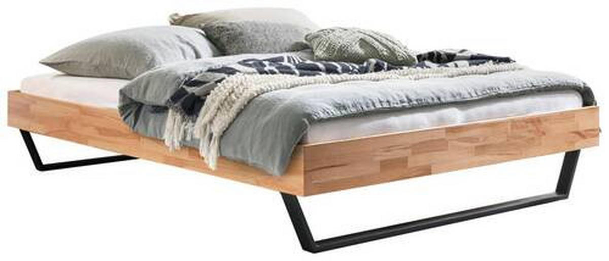 BETT 180/200 cm  in Anthrazit, Kernbuche  - Anthrazit/Kernbuche, KONVENTIONELL, Holz/Metall (180/200cm) - Hasena