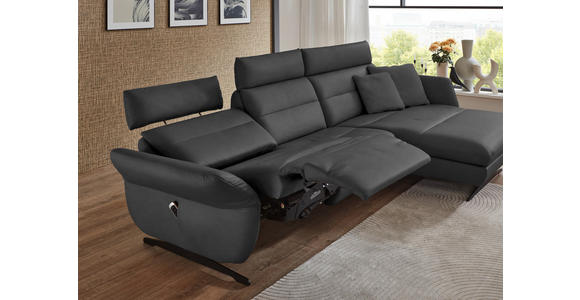 ECKSOFA in Echtleder Anthrazit 300/157 cm - Anthrazit/Schwarz, Design, Leder/Metall (300/157cm) - Dieter Knoll