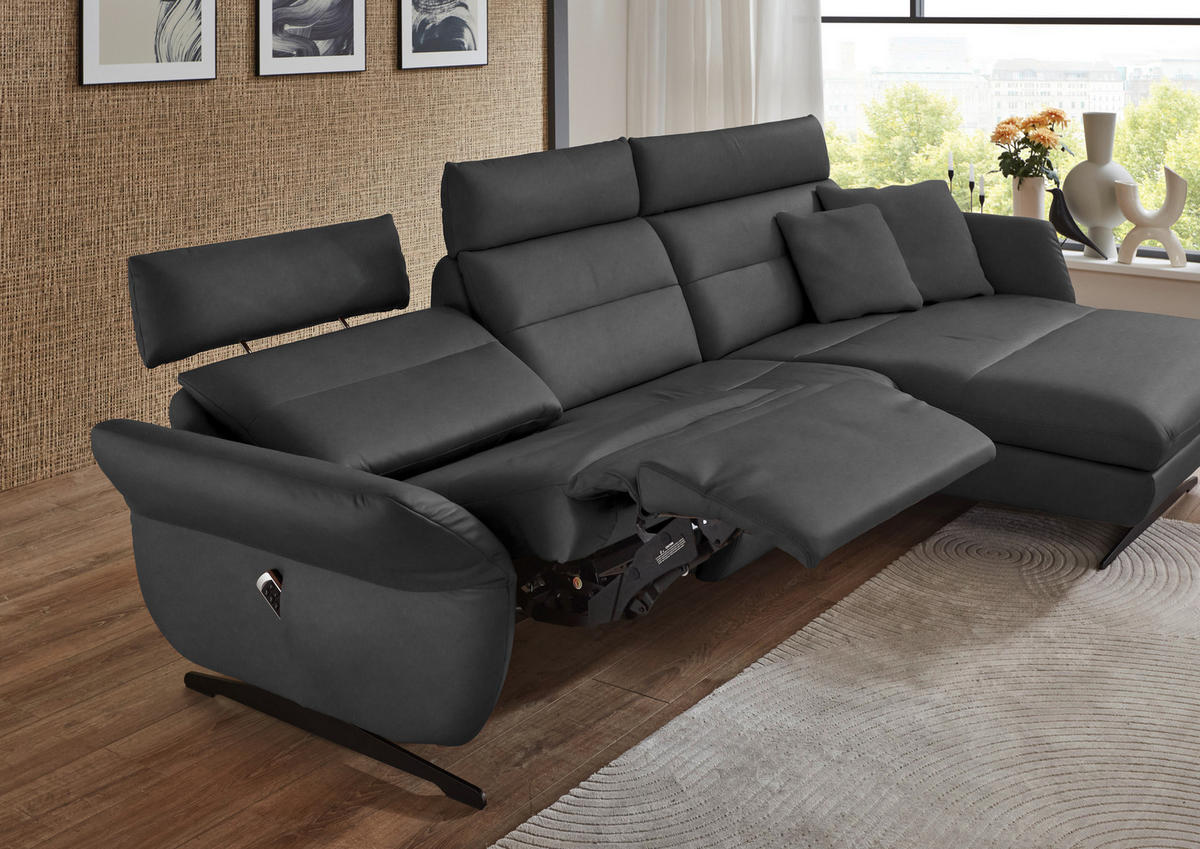 ECKSOFA in Echtleder Anthrazit  - Anthrazit/Schwarz, Design, Leder/Metall (300/157cm) - Dieter Knoll