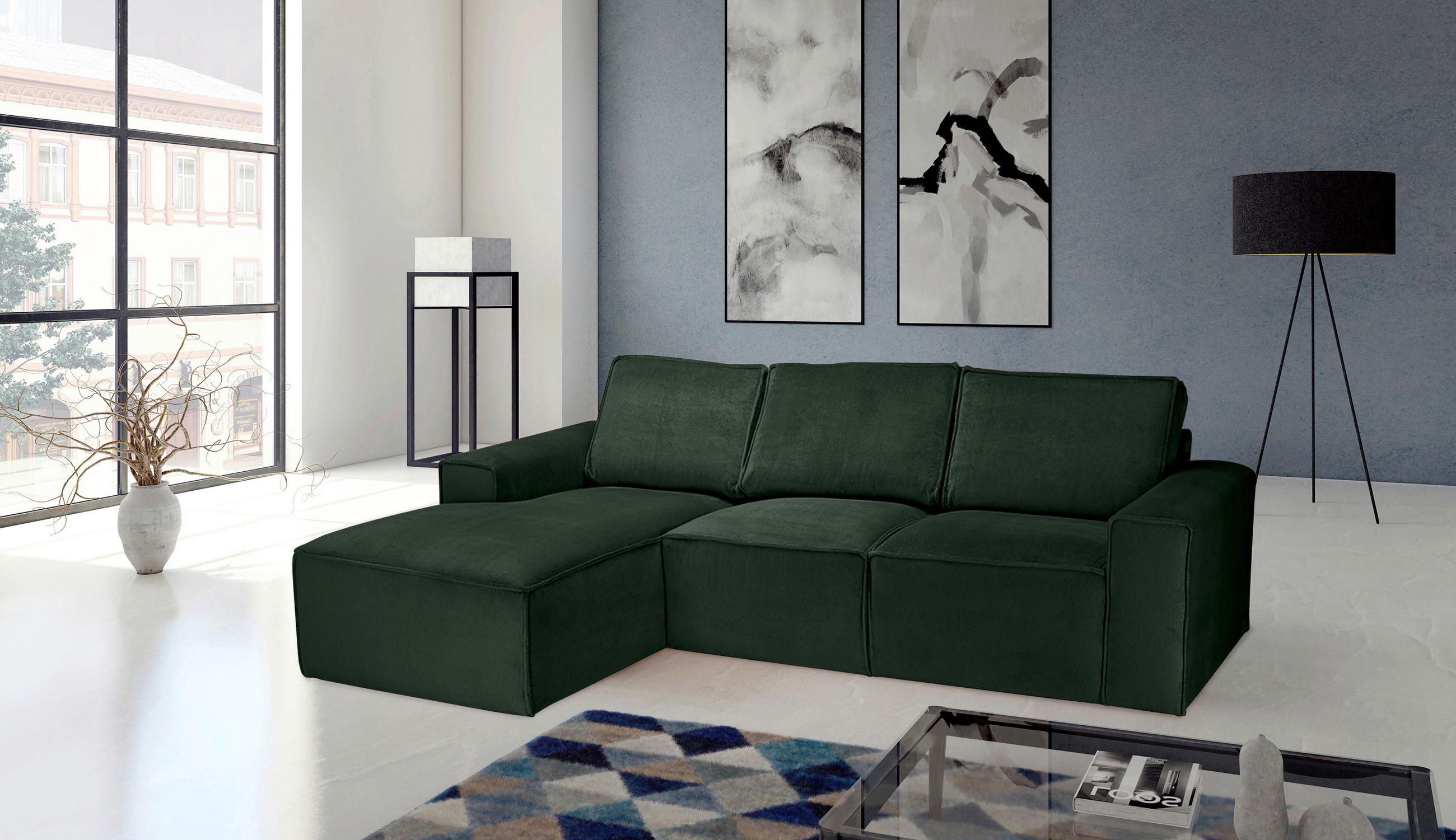 ECKSOFA Dunkelgrün Chenille  - Dunkelgrün/Schwarz, KONVENTIONELL, Kunststoff/Textil (168/272cm) - Carryhome