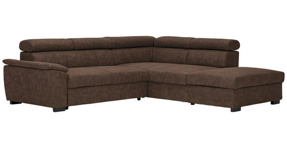 ECKSOFA Dunkelbraun Lederlook Bettkasten, Schlaffunktion, Rücken echt, Kopfteilverstellung, Sitztiefenverstellung  - Dunkelbraun/Schwarz, Design, Kunststoff/Textil (263/230cm) - Hom`in