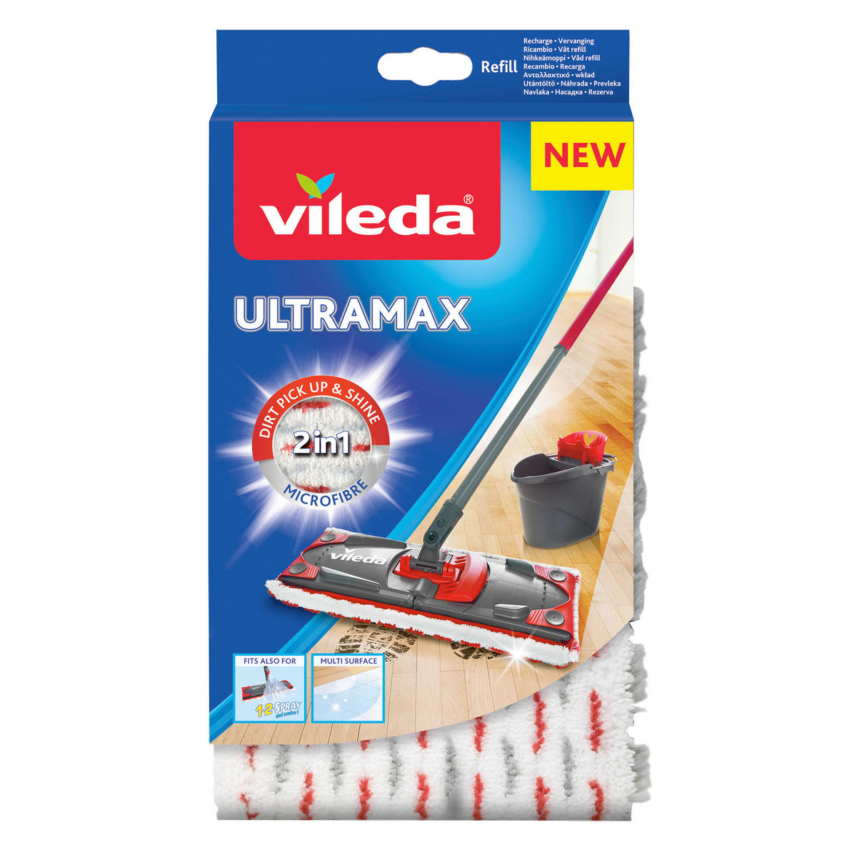 Refillmopp, Vileda Ultramax - vit/röd, Klassisk, textil (14,1/25,8/2,5cm) - Best Price
